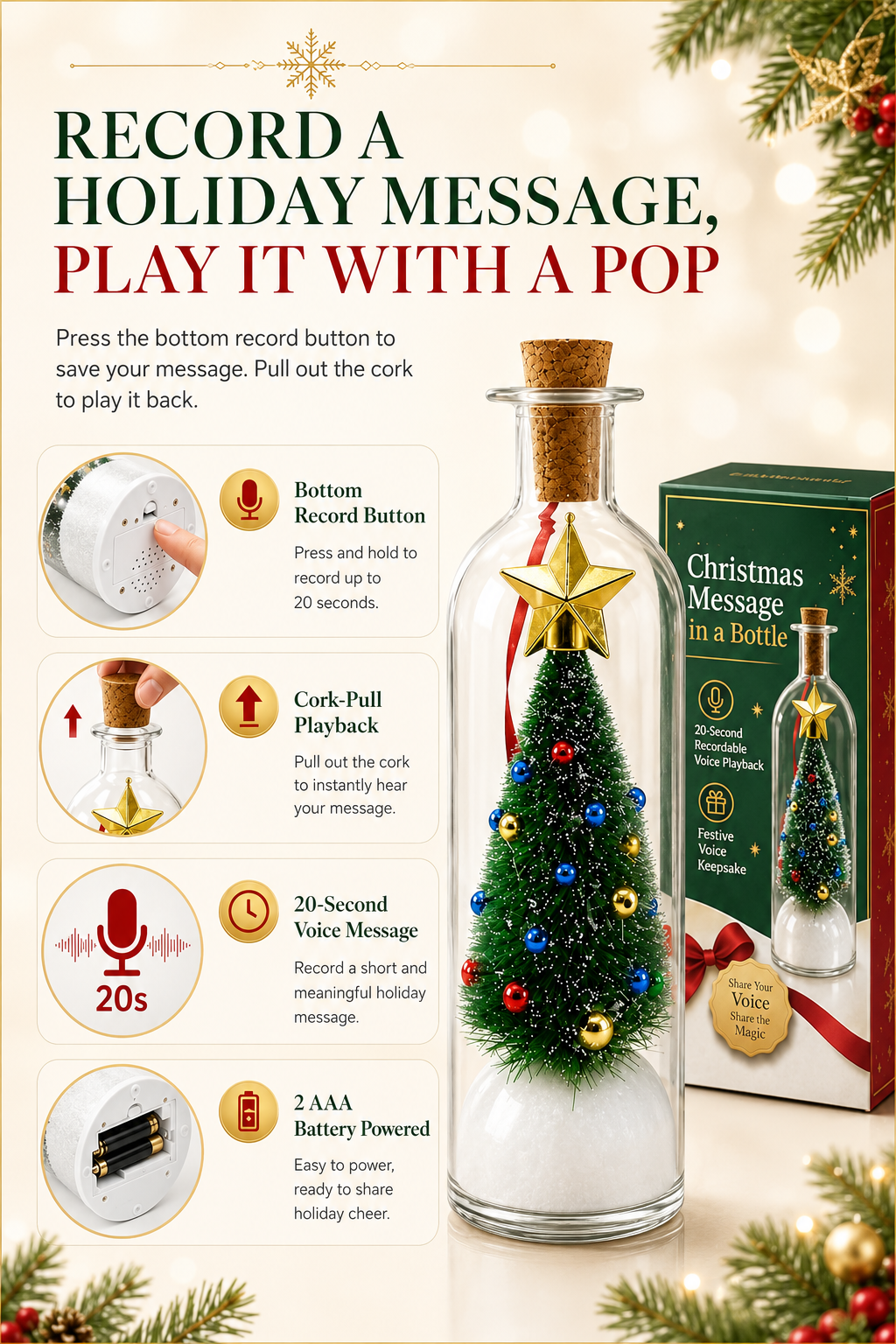 MerryBottle™ – Recordable Christmas Message Keepsake